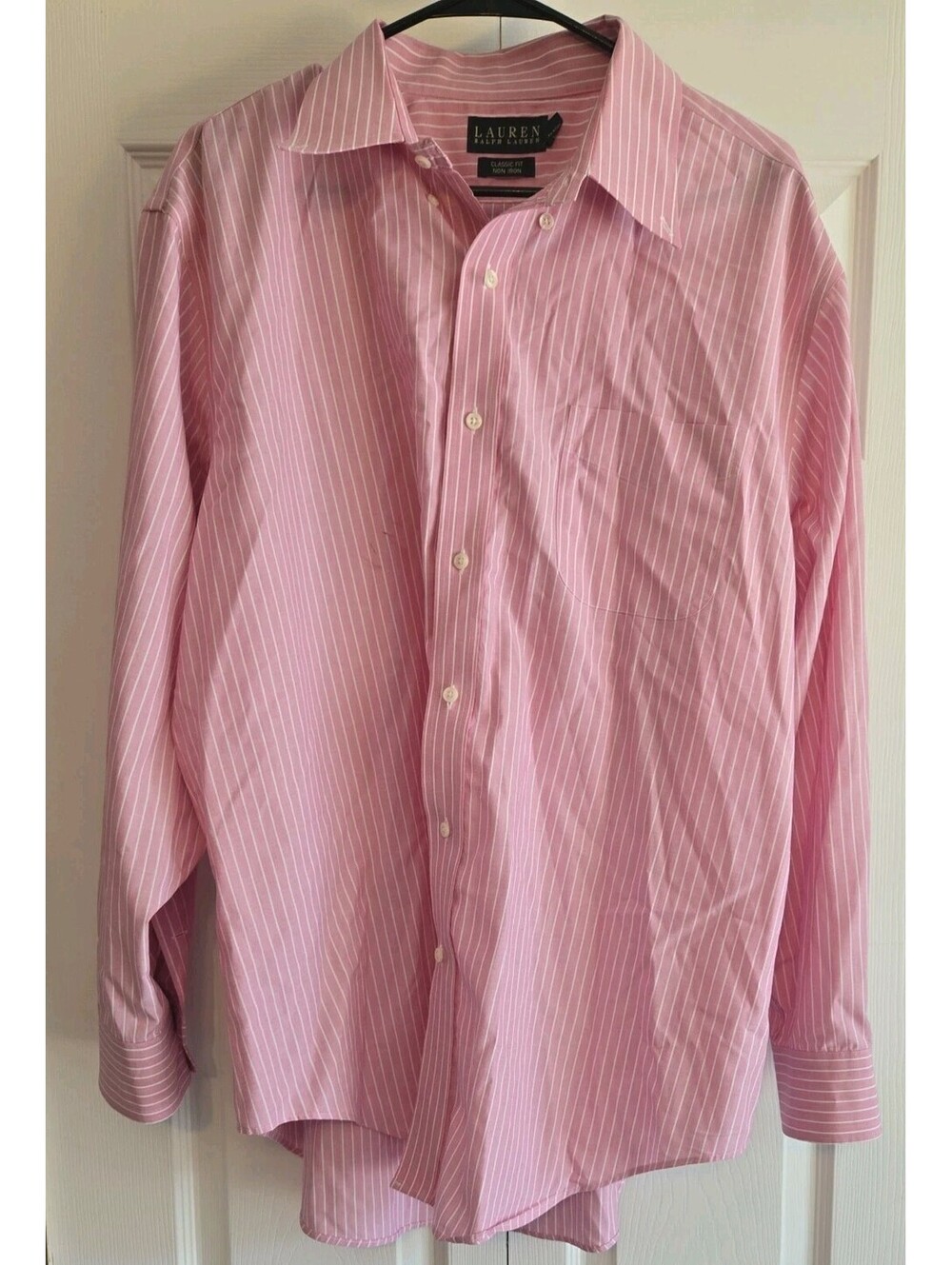 Ralph Lauren Classic Fit Non Iron Pink Pin Stripe Button Down Shirt 18 34/35